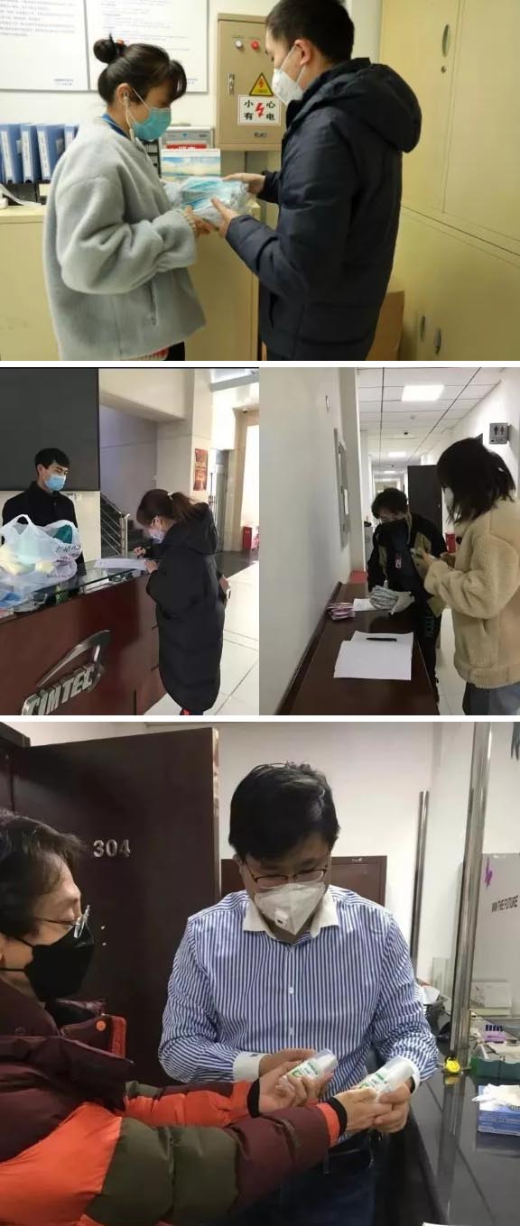 發(fā)放防護(hù)物資：口罩、手套、消毒液、洗手液